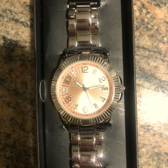 Diamond watch-Rose Gold/Silver tone Watch with 12 Diamond Accent NWT - Picture 3 of 3